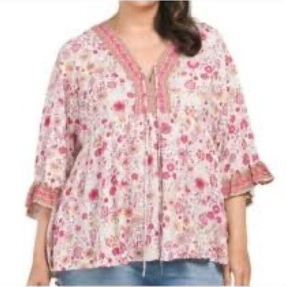 Cynthia Rowley Woman Pink Floral Gypsy V-Neck Tunic 2X - Picture 1 of 9